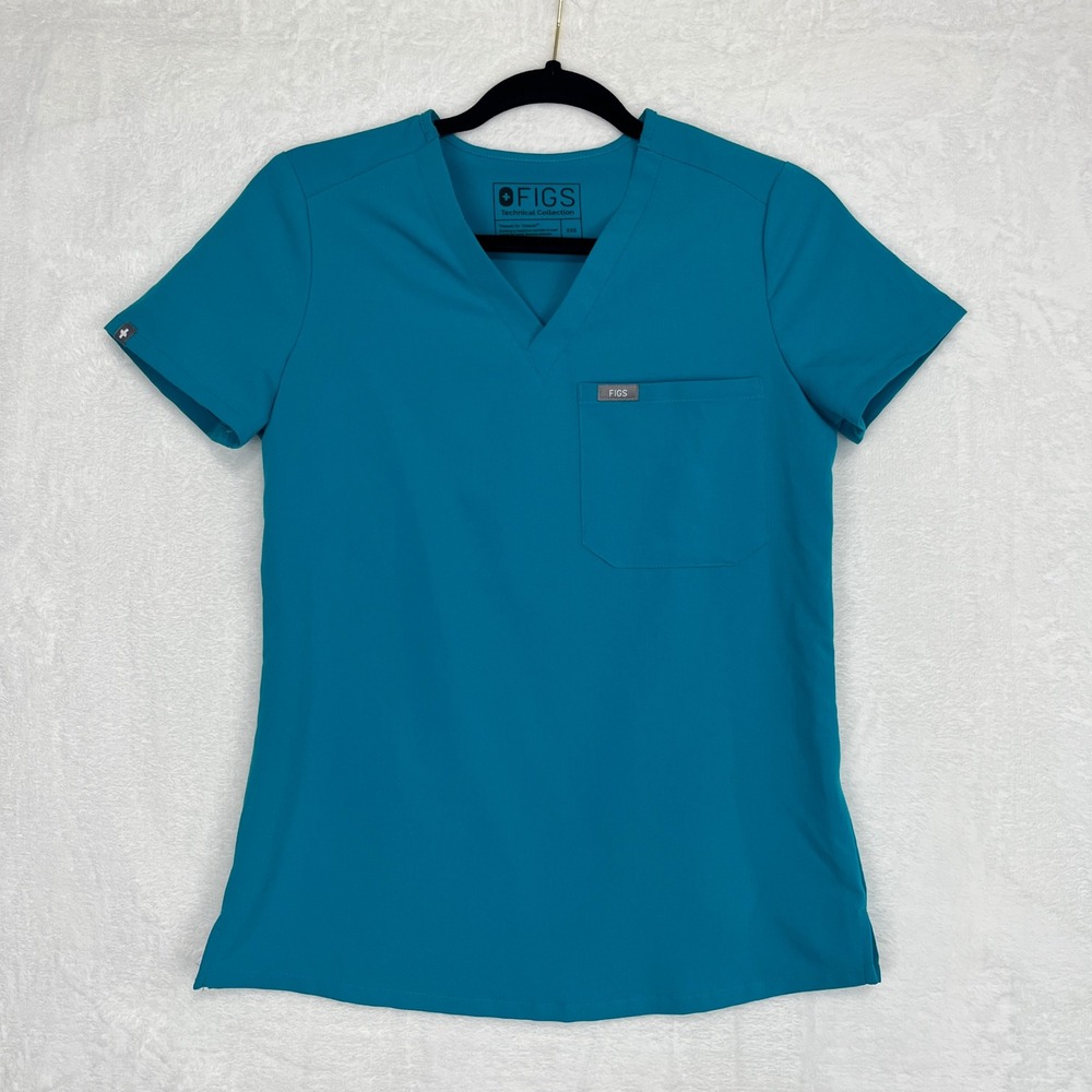 FIGS Catarina One-Pocket Scrub Top Womens XXS Teal po# 1546 Short Sleeve FW1000